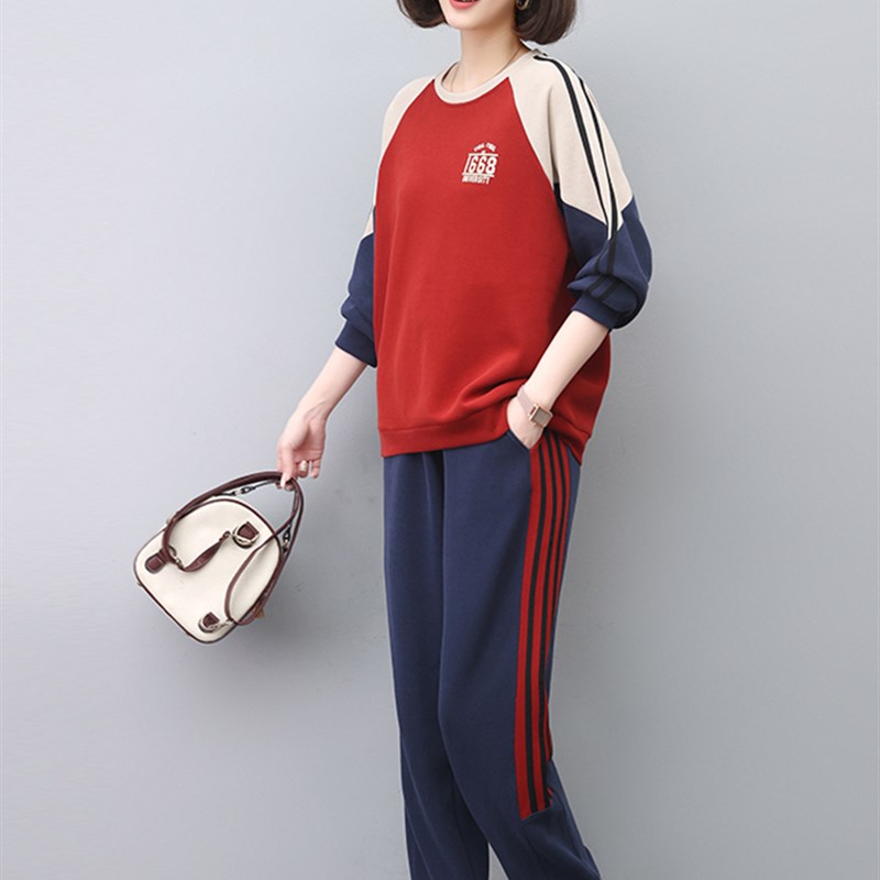 运动套装女春秋款2024新款春装大码小个子妈妈卫衣休闲减龄两件套