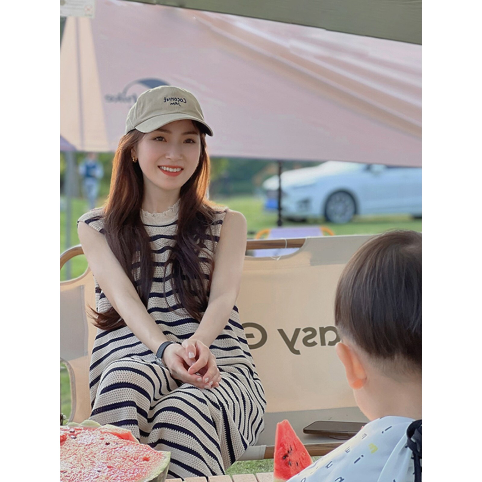 欧洲站夏季女装2025年法式少女高级感薄款针织无袖背心条纹连衣裙