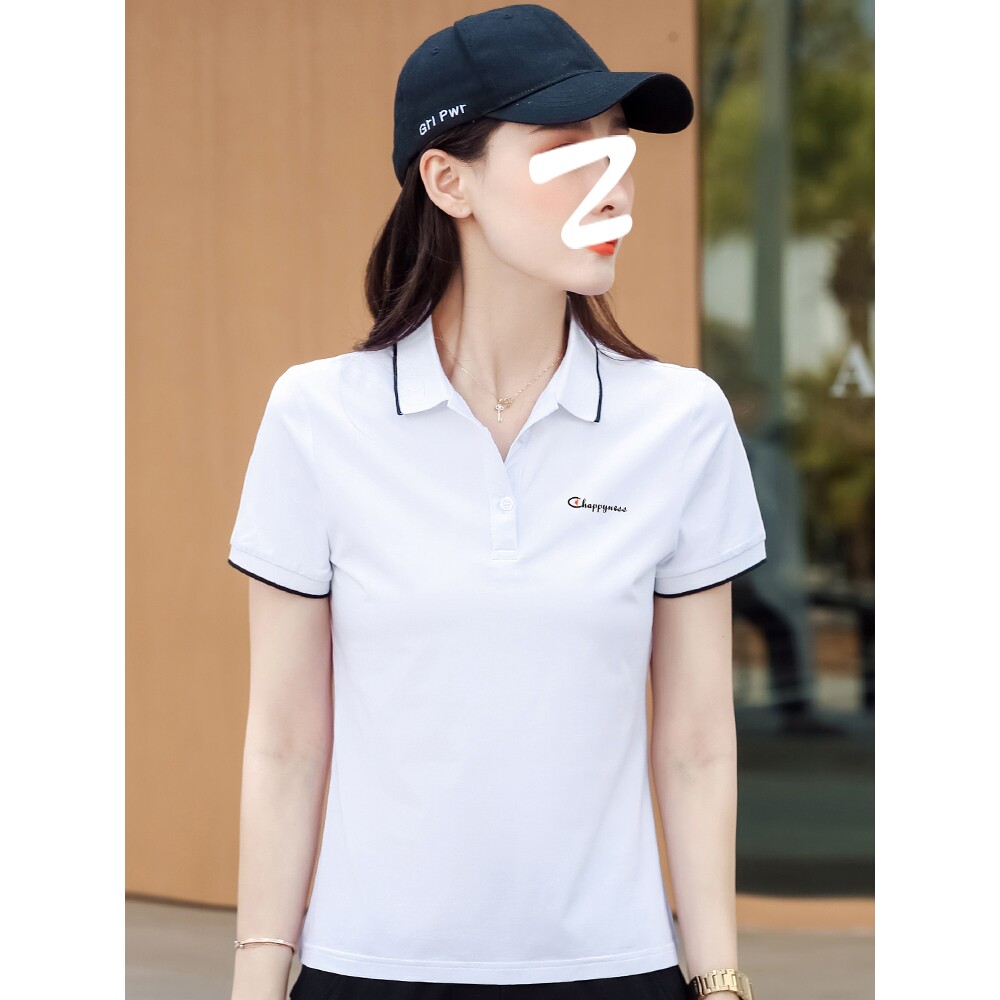 欧洲站纯棉白色短袖T恤女夏季2025年新款宽松翻领运动polo衫上衣