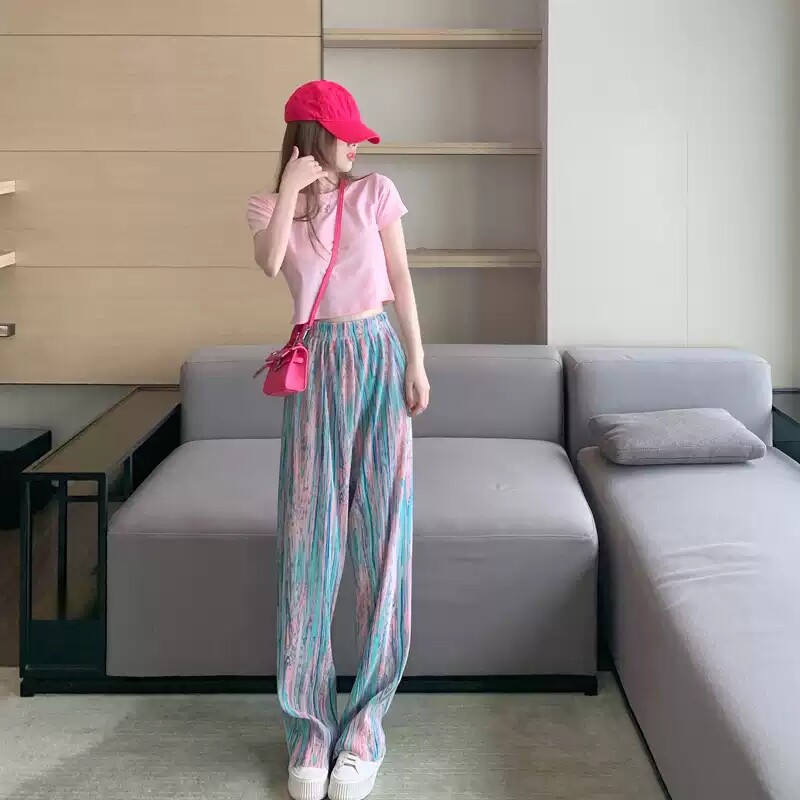 欧洲站2024夏季三亚度假运动风时尚洋气休闲裤子阔腿裤两件套装女