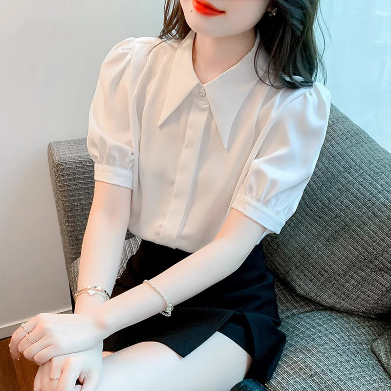 白色雪纺短袖衬衫女夏季薄款2025新款爆款小香风洋气衬衣气质上衣