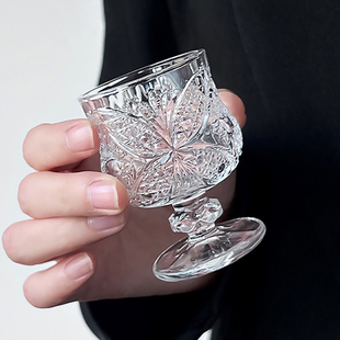 雕刻花纹玻璃白酒杯中式小酒杯复古烈酒杯敬酒杯高脚杯高颜值酒具