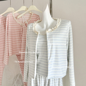 Roseberrrry摇篮曲 海岛绒条纹睡衣女秋冬加绒高级感家居服3件套