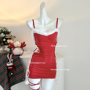Roseberrrry骄纵圣诞 性感辣妹绑腿睡衣套装氛围感新年约会cos服