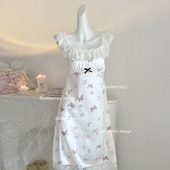 Roseberrrry清雅舞蝶 甜美气质中长款 吊带睡裙高级感睡衣带胸垫