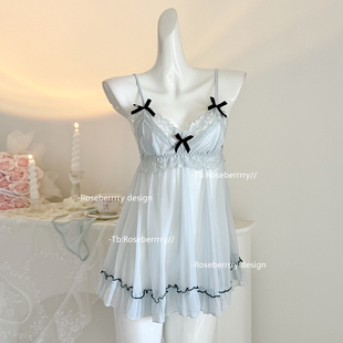 Roseberrrry甜系教主 纯欲风性感吊带睡裙蕾丝网纱甜欲约会裙睡衣