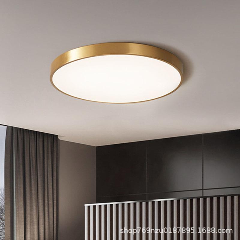 轻奢美式全铜LED吸顶灯北欧圆形超薄卧室纯铜客厅过道阳台灯具