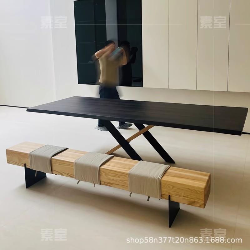 北欧实木餐桌家用现代简约客厅大板桌白蜡木长方形原木饭桌椅组合