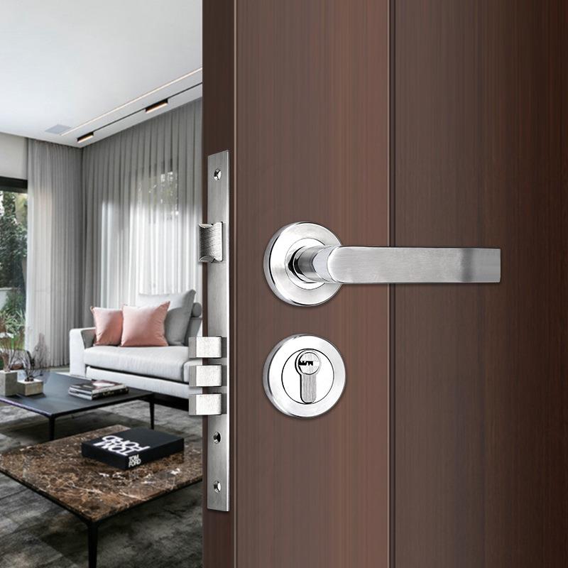 不锈钢分体锁拉手通道锁新中式房门锁室内木门锁全套防盗门执手锁