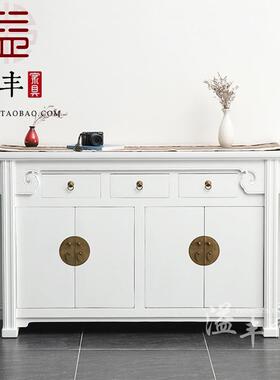 新中式仿古玄关实木装饰柜简约轻奢老榆木供桌白色酒店家具隔断柜