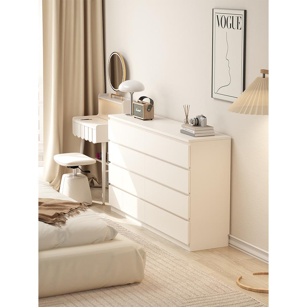 奶油实木八斗柜卧室抽屉置物柜现代简约五斗柜客厅靠墙收纳储物柜
