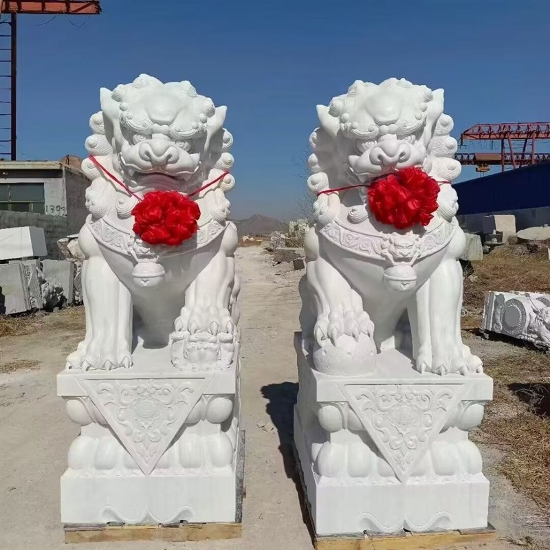 青石石雕石狮子一对汉白玉看门家用镇宅J招财庭院摆件酒店门口别
