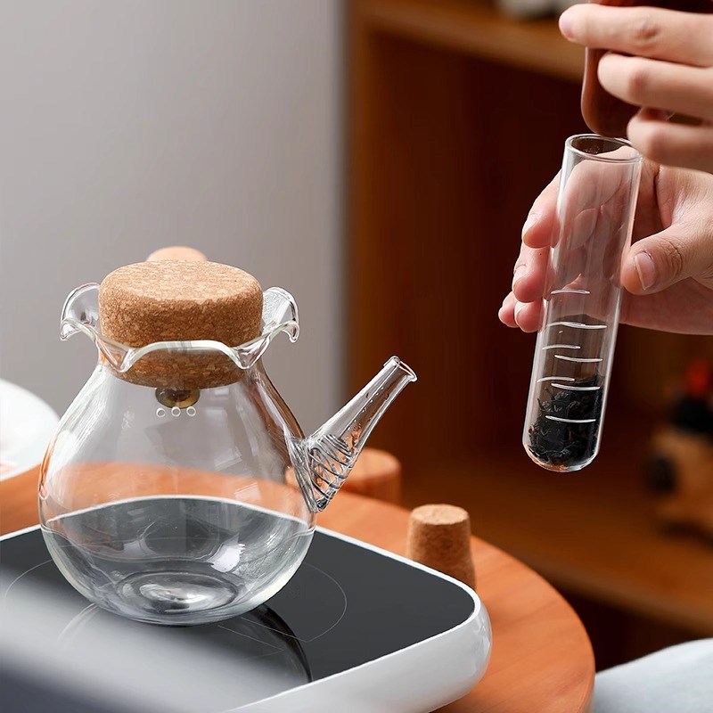 花口玻璃侧把壶耐高温加厚家用煮茶器围炉煮茶试管过W滤绿茶泡茶