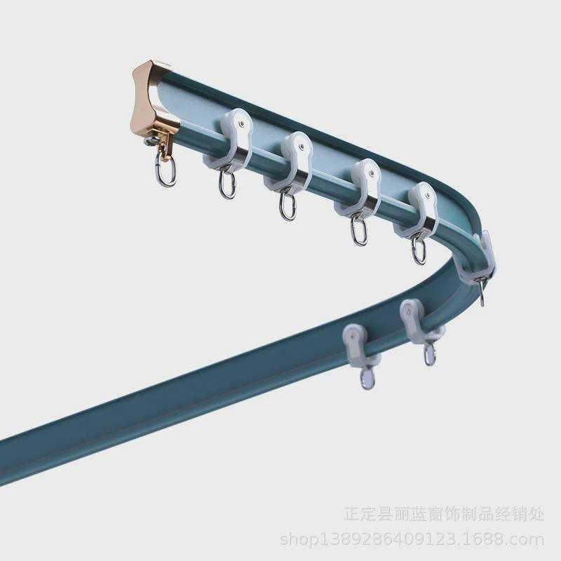 窗帘轨道弯e轨配件滑轮滑轨飘窗u型可弯挂钩顶装单导轨双轨侧装盒
