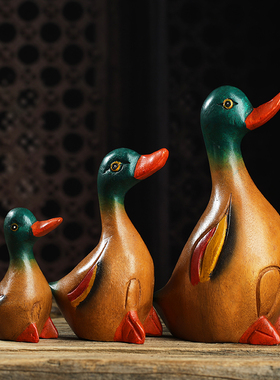 泰国工艺品木头鸭子客厅电视柜酒架书架博古架站立装饰品摆设