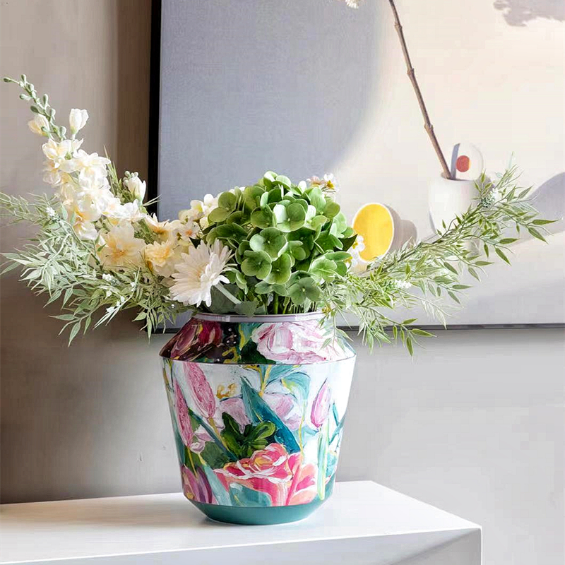 柏梵现代欧式田园油画玫瑰陶瓷花瓶茶几玄关餐桌插花装饰摆饰