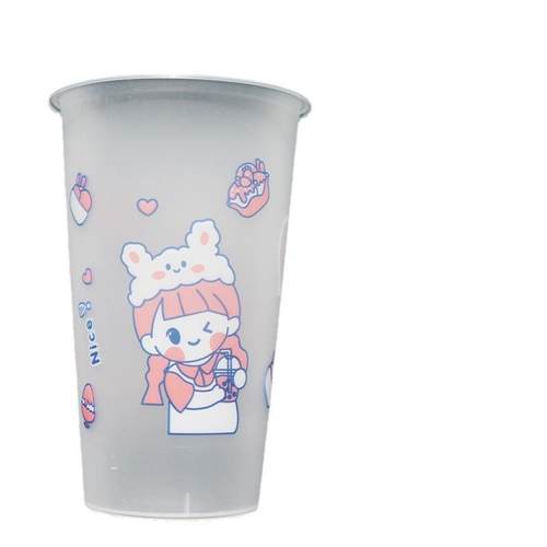 500ml700ml一次性奶茶注塑磨砂杯塑料杯果汁杯冷饮热饮杯带盖封口