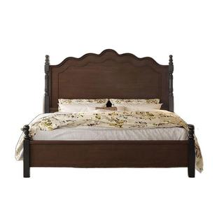 中古风实木床1.8米双人主卧婚床储物美式床复古黑白色床法式轻奢