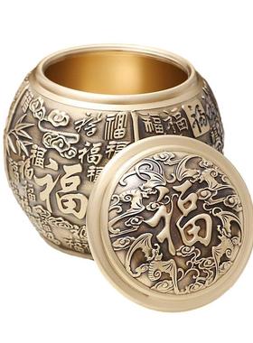 茶叶罐黄铜办公室摆件百福年年有余双福丰收茶具茶道罐礼品储物
