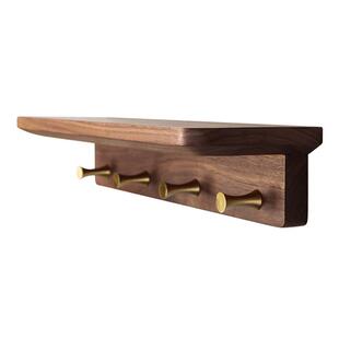 壁挂木质衣帽钩玄关免打孔钥匙挂钩卧室实木置物架隔板