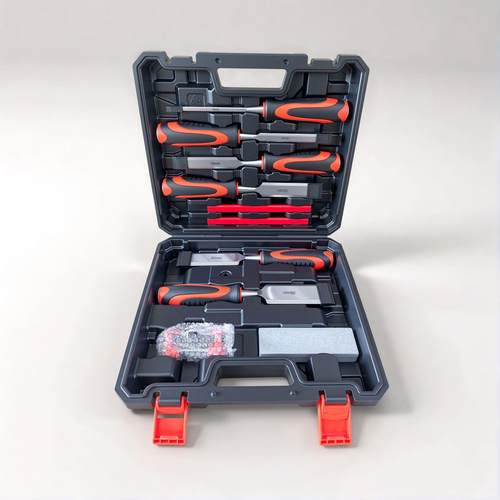 耐敲击铬钒钢塑料手柄扁凿平凿木工凿木工凿子工具六件组套套装