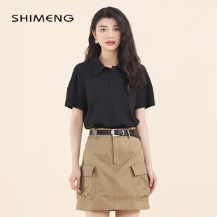直筒知性优雅气质 SHIMENG诗梦女装 夏季 新款 无界黑polo领针织衫