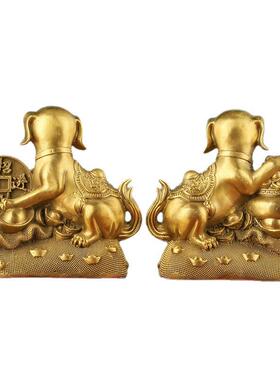 黄狗铜宝盆狗钱狗一对铜对狗金家居200工聚艺品一对摆饰