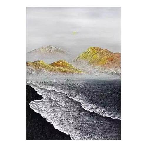 手绘油画日BQO照金山海客厅背景装饰画抽景立体肌理墙象山水玄关
