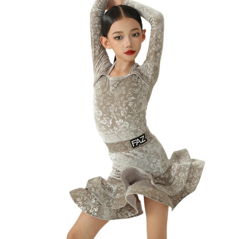 FAZ儿童秋表冬高档印花练习拉丁服DNW676练功服女红童网演练习舞