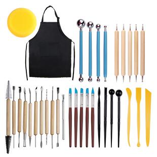 陶艺刻工具34件套MLV装软陶泥石塑雕刀点硅压痕圆钻笔木质粘土胶