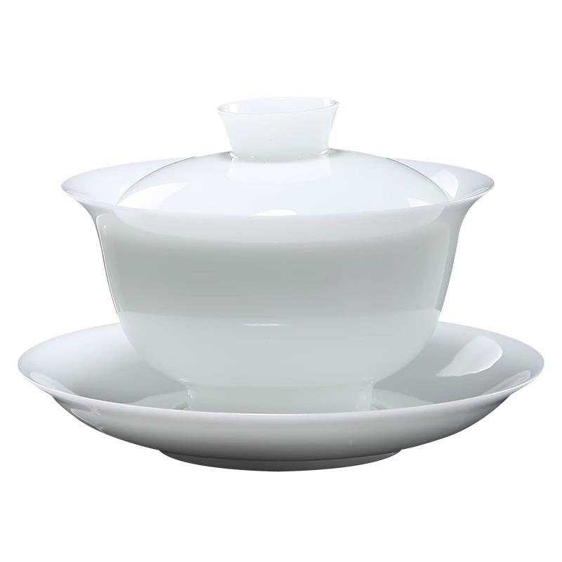 羊玉冰种才三123盖碗茶杯白瓷单个高档具茶套装家用功夫碗带脂盖