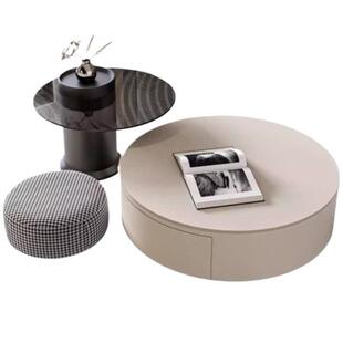 奶客油设计师白茶几桌厅家用岩板感轻奢圆形小户CGH型色现代简约