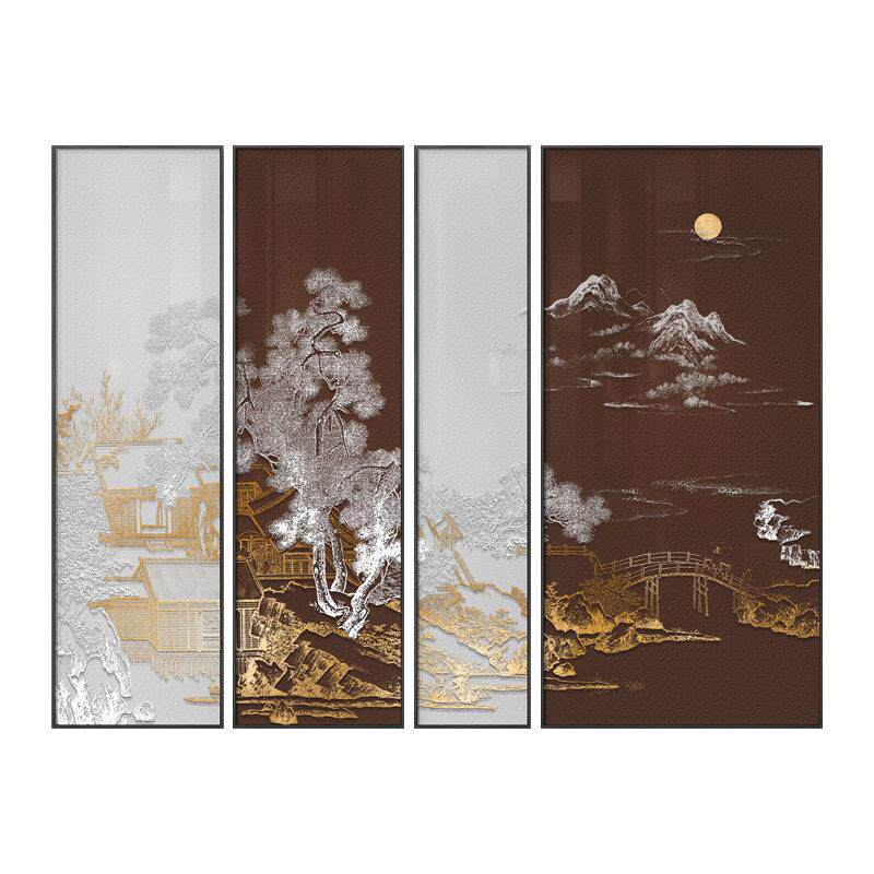 装饰画不规则多联餐厅中堂四联酒店壁画新中式客厅沙发背景墙挂画