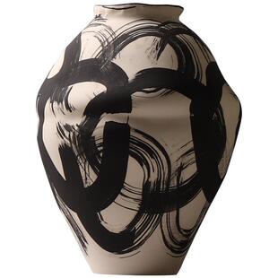 侘寂风房创复古PXO陶瓷花瓶样板设计师软装饰品古博架花架意插花