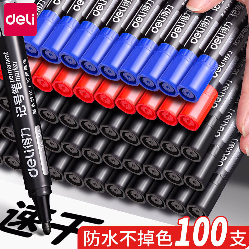 得力记号笔黑色防水防油不掉色油性记号笔工地专用大容量大头笔粗头蓝色红色记号笔速干快递物流马克笔,文具电教/文化用品/商务用品,记号笔,淘宝优惠券,粉丝福利购,淘宝优惠卷