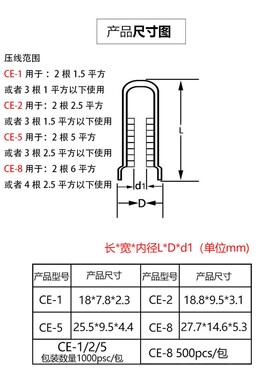 耐高温压线帽CE1/2/5/8/75B0度闭端子接线帽V0阻燃1000装紫铜