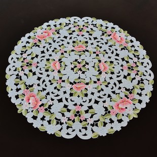 圆桌布桌b垫双层转桌垫茶几餐桌垫盖布转盘垫韩式布艺刺绣蓝色包