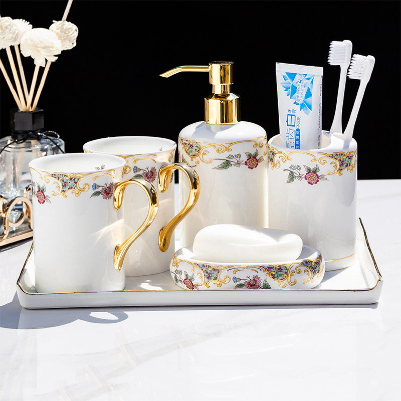 轻奢欧式结婚e卫浴五件套浴室用品牙刷刷牙具卫生间漱口杯洗漱套
