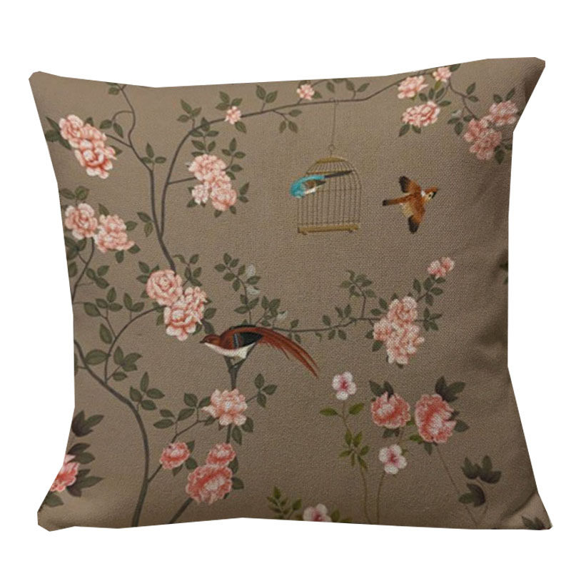 田园风工b笔画美式乡村中式花鸟抱枕中国风靠垫套沙发床头大软靠,居家布艺,靠垫/抱枕,淘宝优惠券,粉丝福利购,淘宝优惠卷