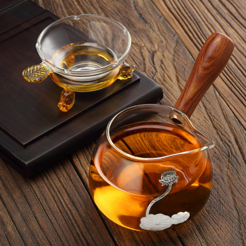 玻璃公道杯茶漏套装侧把公道杯加厚耐热公杯茶P海分茶器过滤煮茶