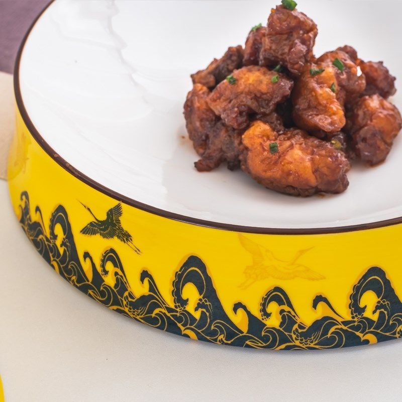 特色冷菜盘子g复古明黄色凉菜托盘陶瓷意境菜创意摆盘餐厅包厢餐,餐饮具,盘,淘宝优惠券,粉丝福利购,淘宝优惠卷