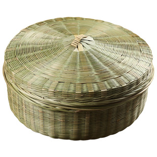 纯手工竹编带盖收纳筐家用圆形大号水J果篮竹篮子馒头筐鸡蛋筐