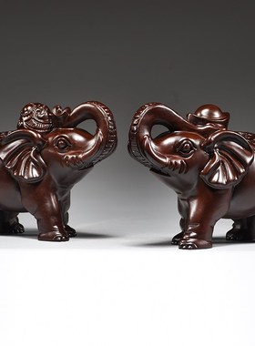 黑檀木雕刻大象一对木象家居客厅店铺装饰红木工艺品乔迁送礼