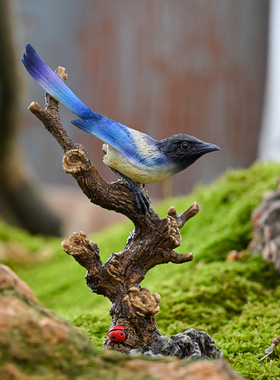 微景观小鸟摆件花园庭院盆栽假山水景造景装饰仿真翠鸟树脂工艺品