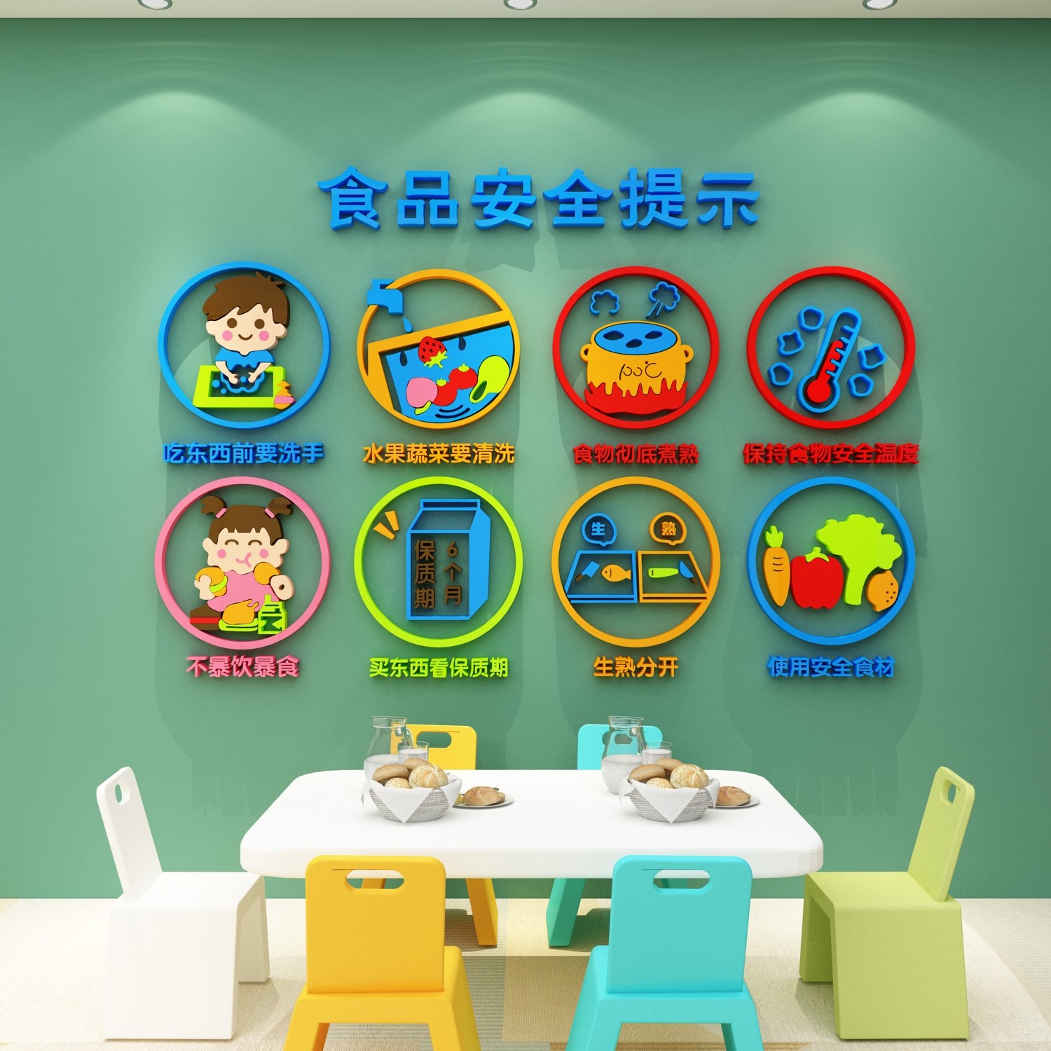 食堂文化纸食品安全小饭桌午管班教室布置幼儿园装饰