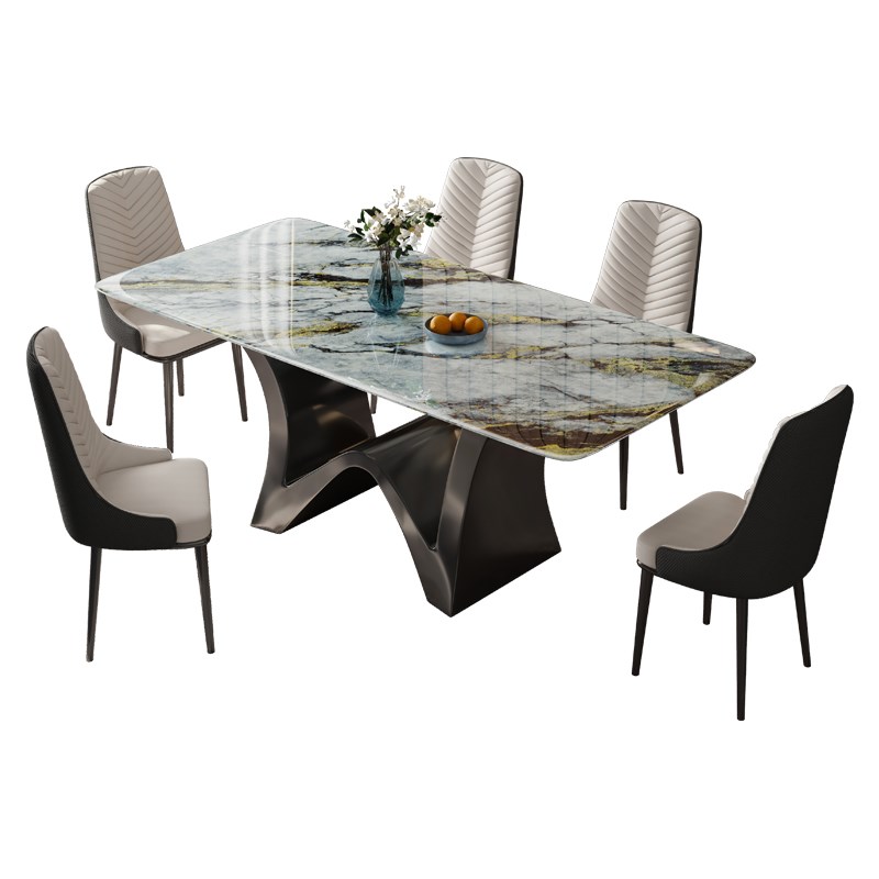 欧式天然大理石餐桌椅高级感长方形家用西超晶石奢石吃饭桌子