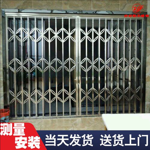 不锈钢拉闸门伸缩折叠防盗白钢电梯过道推拉闸门入户透气家用阳台