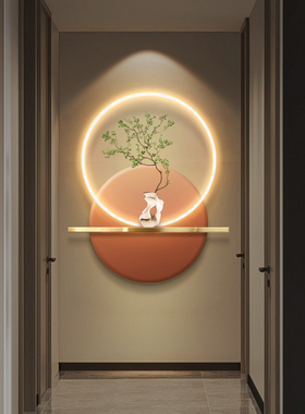 现代入户玄关装饰画带led灯画氛围画高级感走廊过道绿植挂画