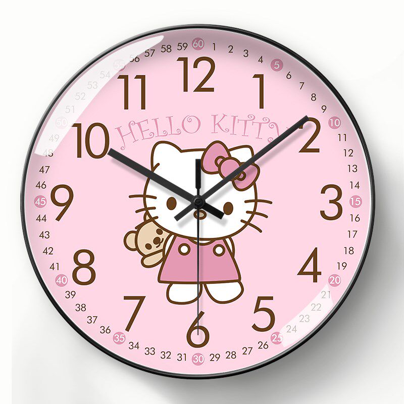 粉色公房挂钟钟表女生爱猫时钟凯蒂猫儿童房电波钟静音