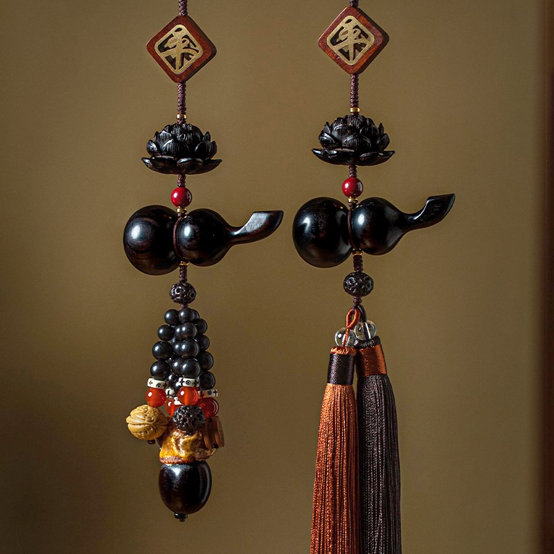 天然黑檀木福禄葫芦汽车挂件出入平安高档莲花女后视镜车内挂饰男